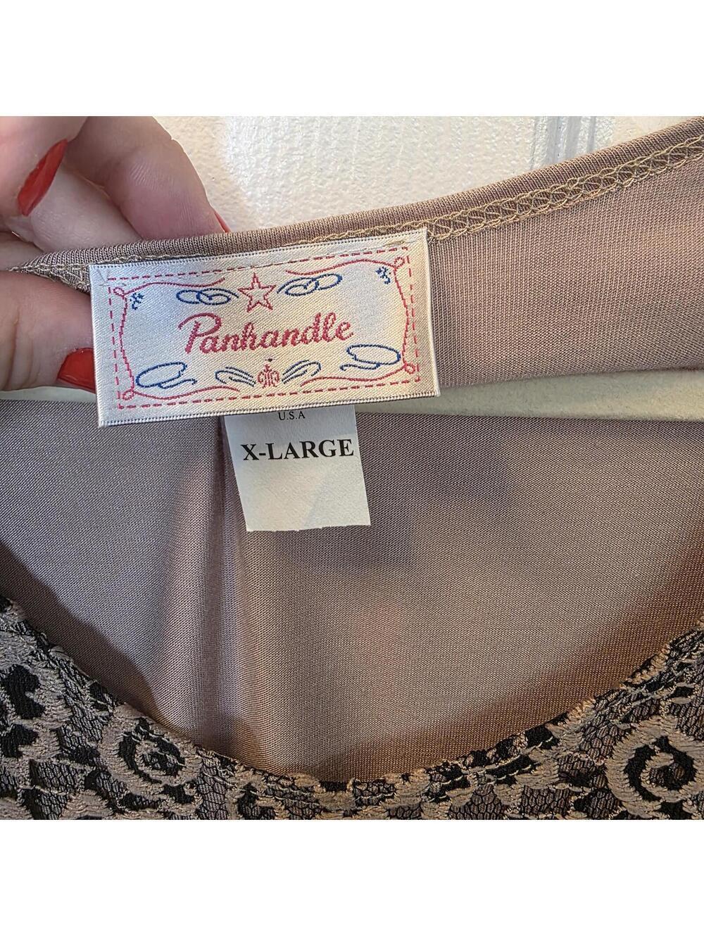 Panhandle Women's X-Large Beige and Black Lace Patterned 3/4 Sleeve Top - Picture 2 of 8